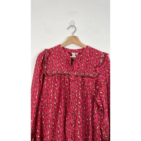 Joie Mix Print Embroidered Tops Patterned Ruffled Button Down Blouse Women's L - Picture 3 of 8